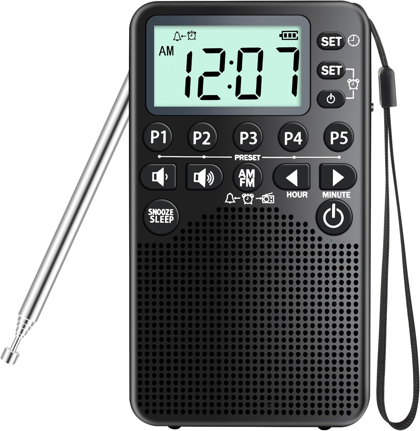 RunningByte Portable AM FM Radio with LCD Screen and Alarm Clock