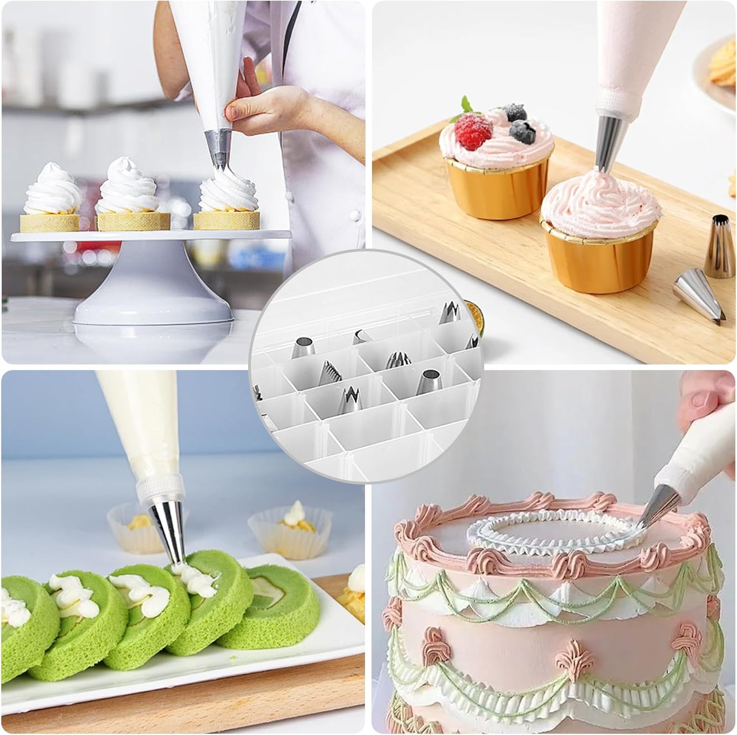 2 Pack Piping Tip Organizer Box with 36 Grids and Adjustable Dividers