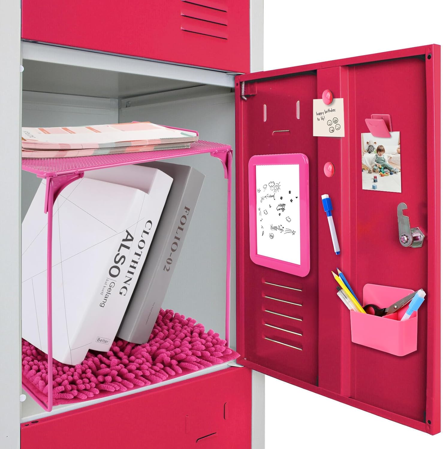 15 Pcs Pink Locker Organizer Kit for Girls Back to School Essentials