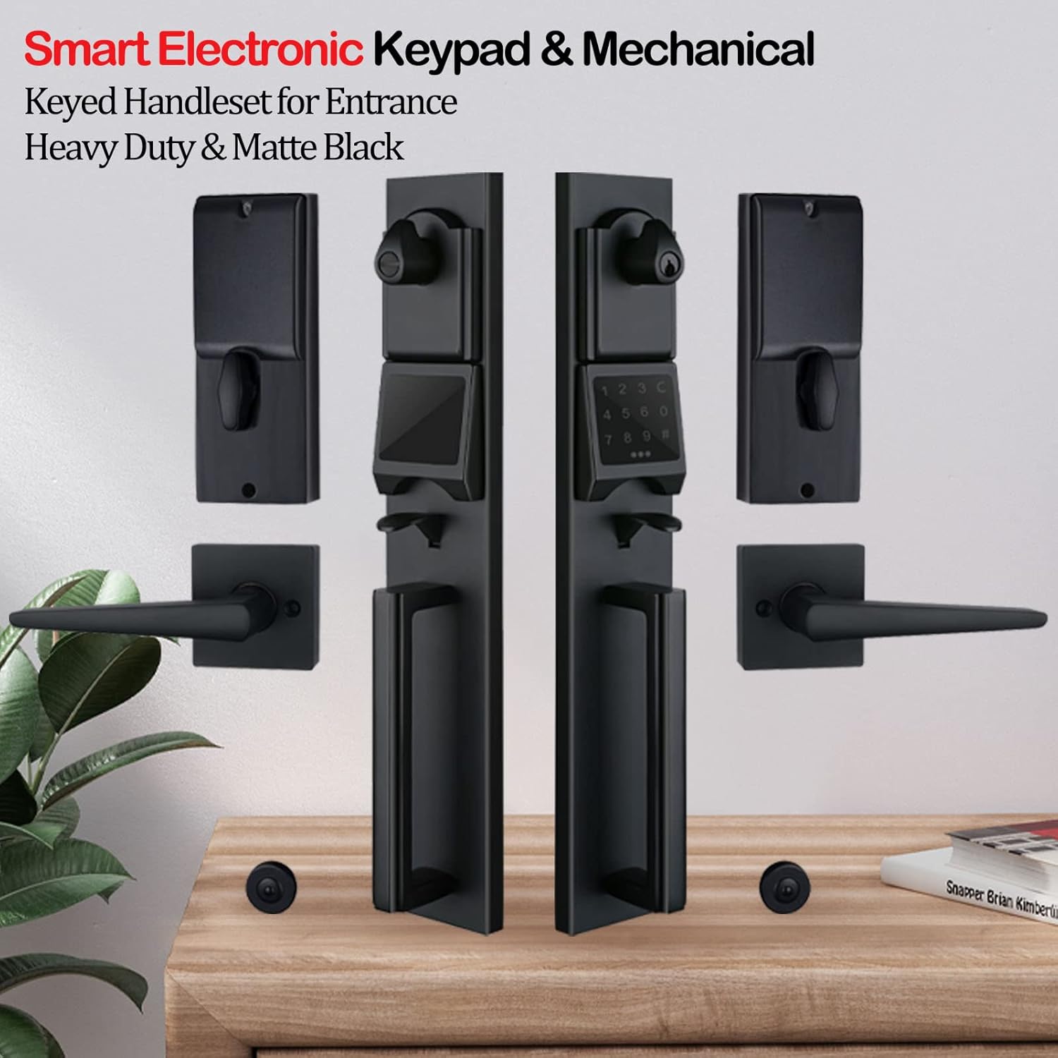 Smart Keypad Deadbolt Handleset in Matte Black for Double Doors