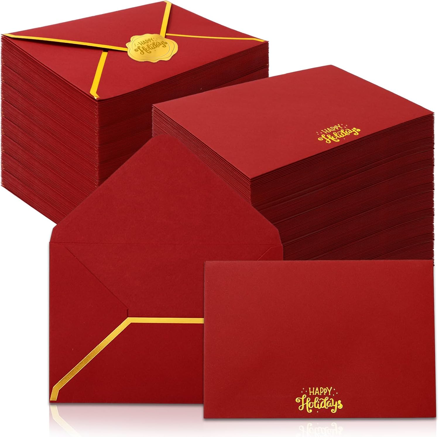 Whaline 50Pcs Gold Foil Christmas Envelopes with Stickers