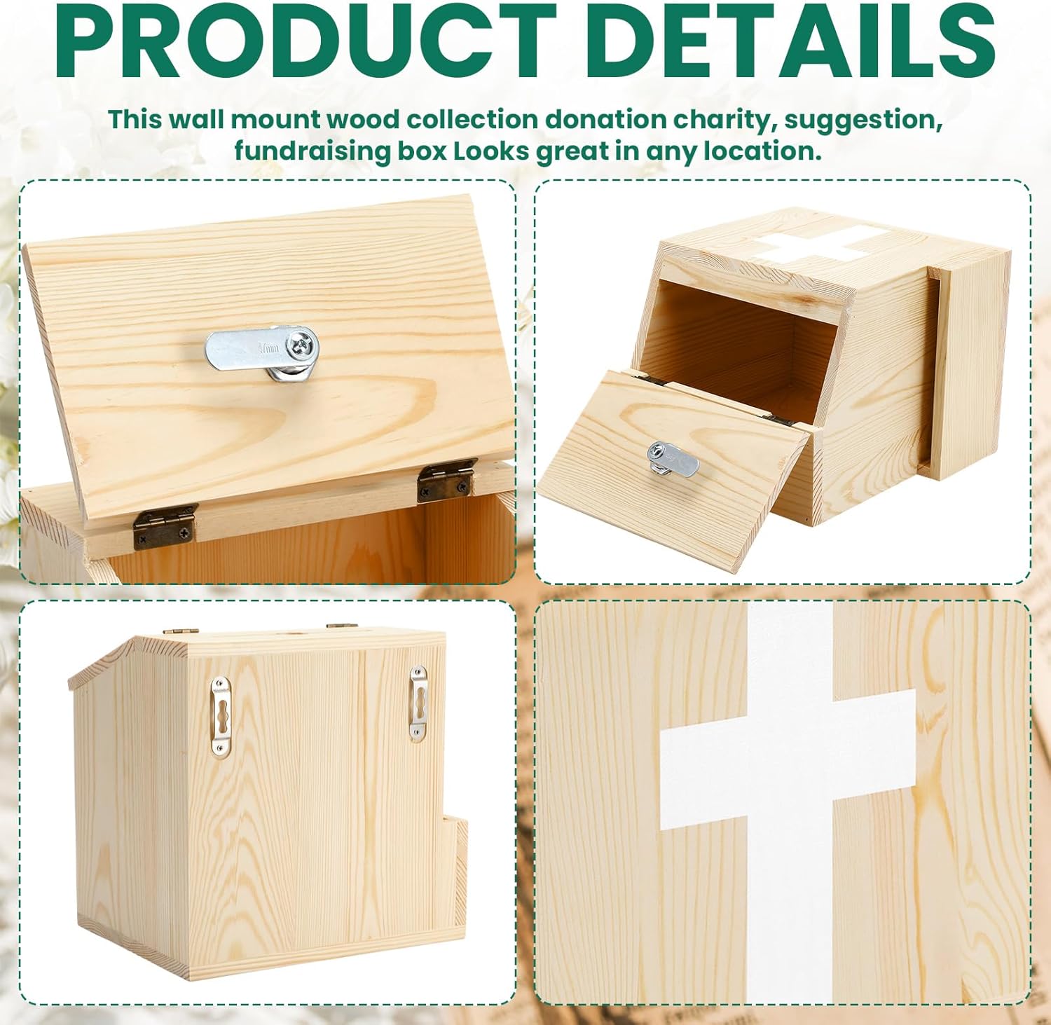 Wood Church Donation Box with 100 Envelopes and Keys