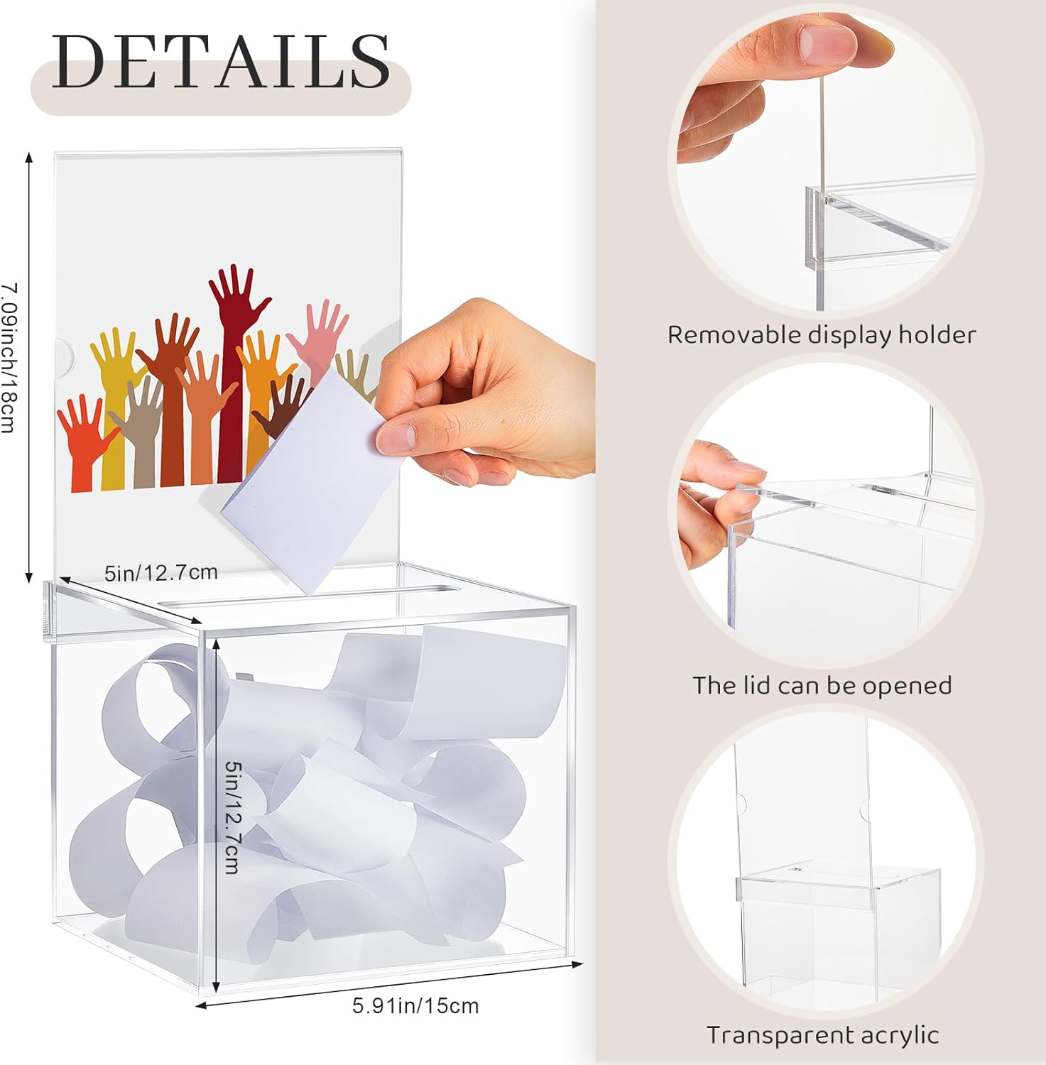Bucherry 3 Pcs Acrylic Donation Box with Slot and Sign
