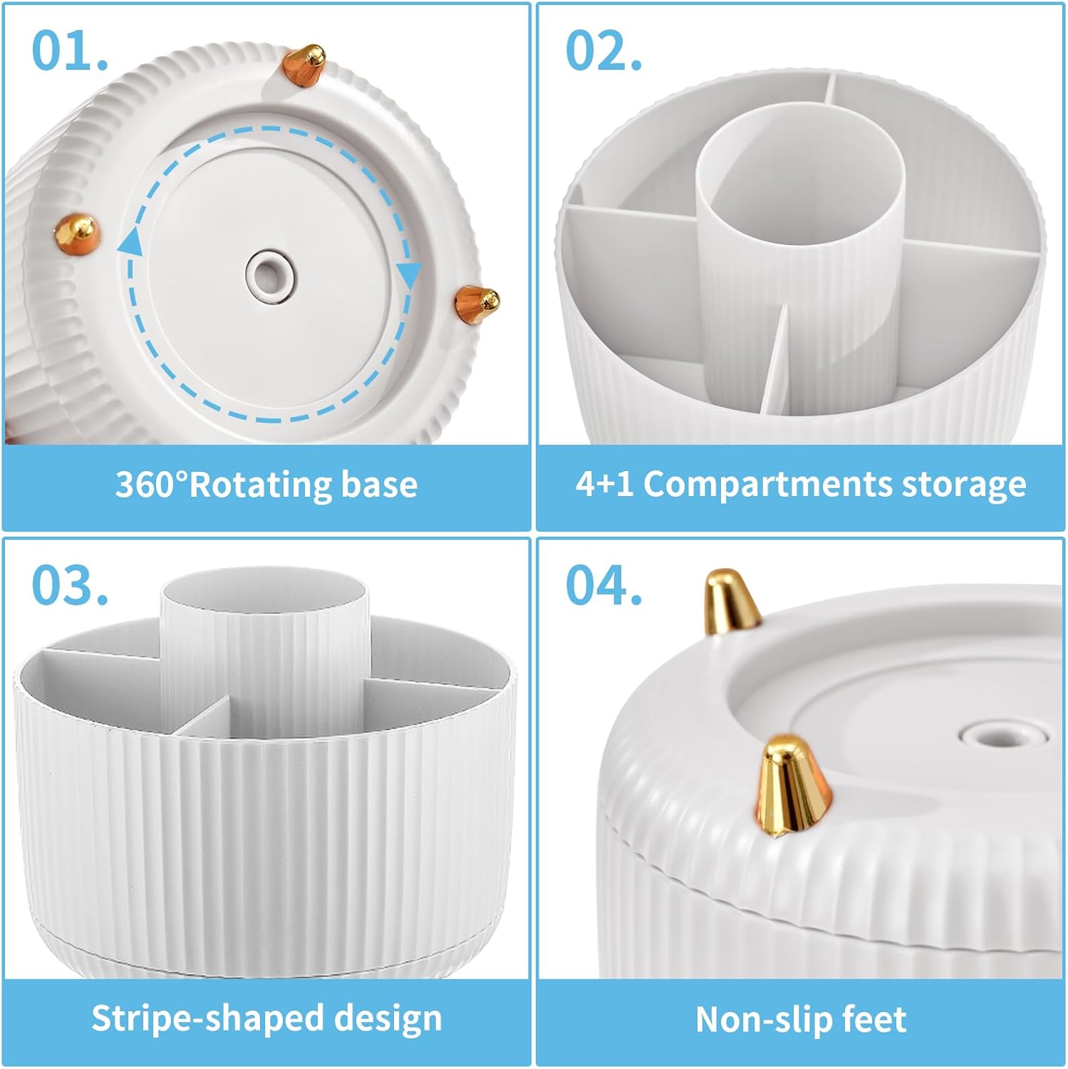 Marbrasse 360 Degree Rotating Pen Holder with 5 Compartments Desk Organizer