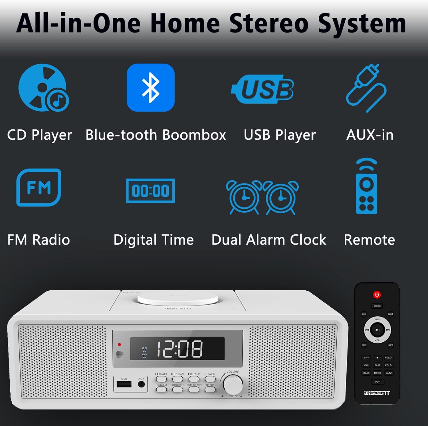 WISCENT Home Stereo System with CD Player and Bluetooth