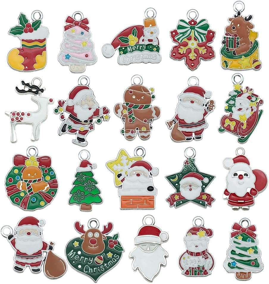 40pcs Silver Christmas Bell Deer Charm Pendant DIY Jewelry Accessories