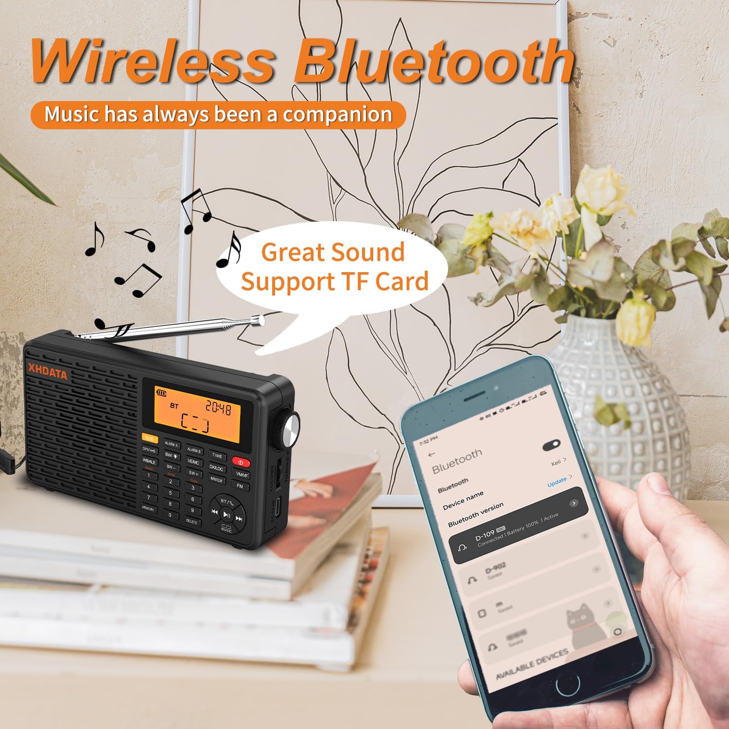 XHDATA D109WB Weather Radio with NOAA Alert and Bluetooth Speaker