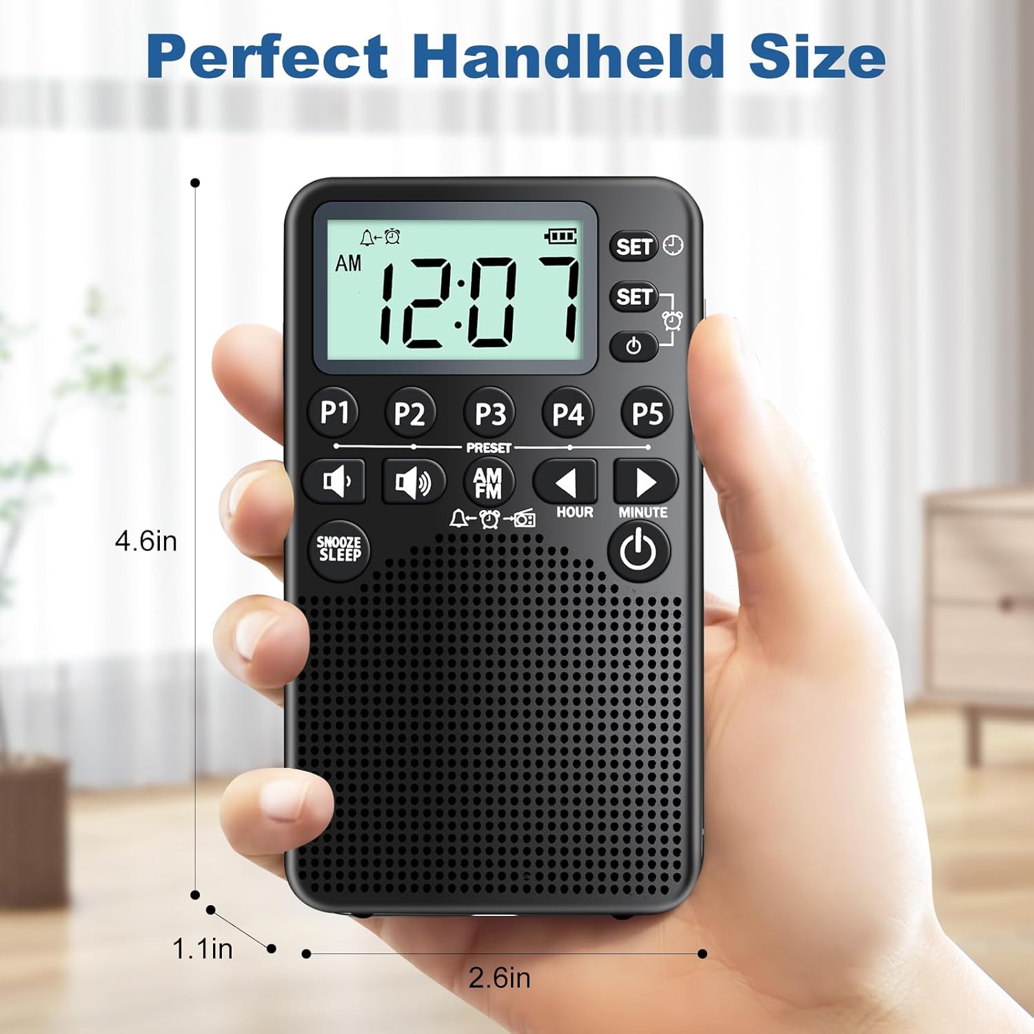 RunningByte Portable AM FM Radio with LCD Screen and Alarm Clock