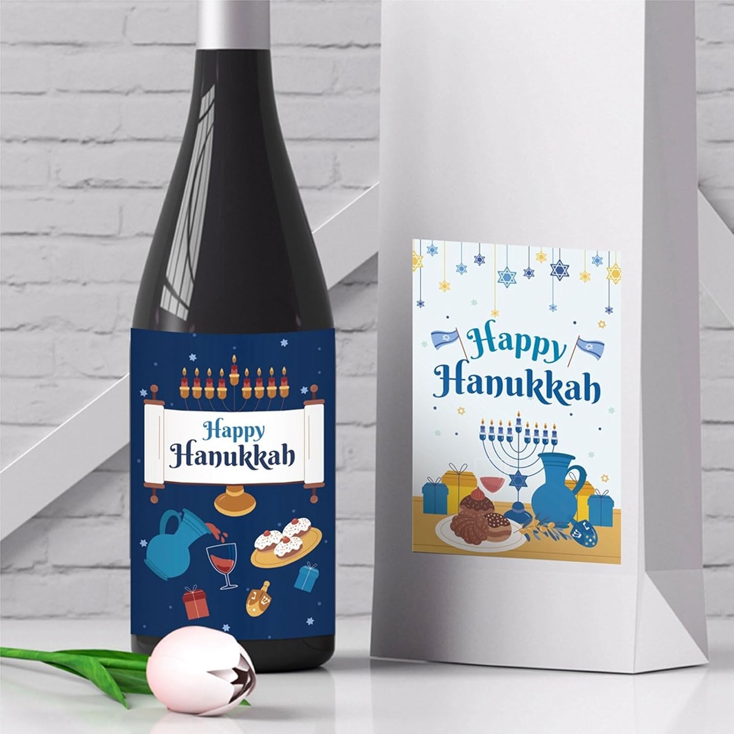 Happy Hanukkah Wine Labels Sticker 12 Sheets