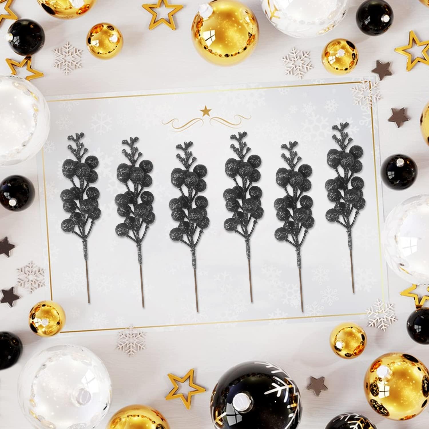 24 Pack Glitter Black Berry Stems for Christmas Decor