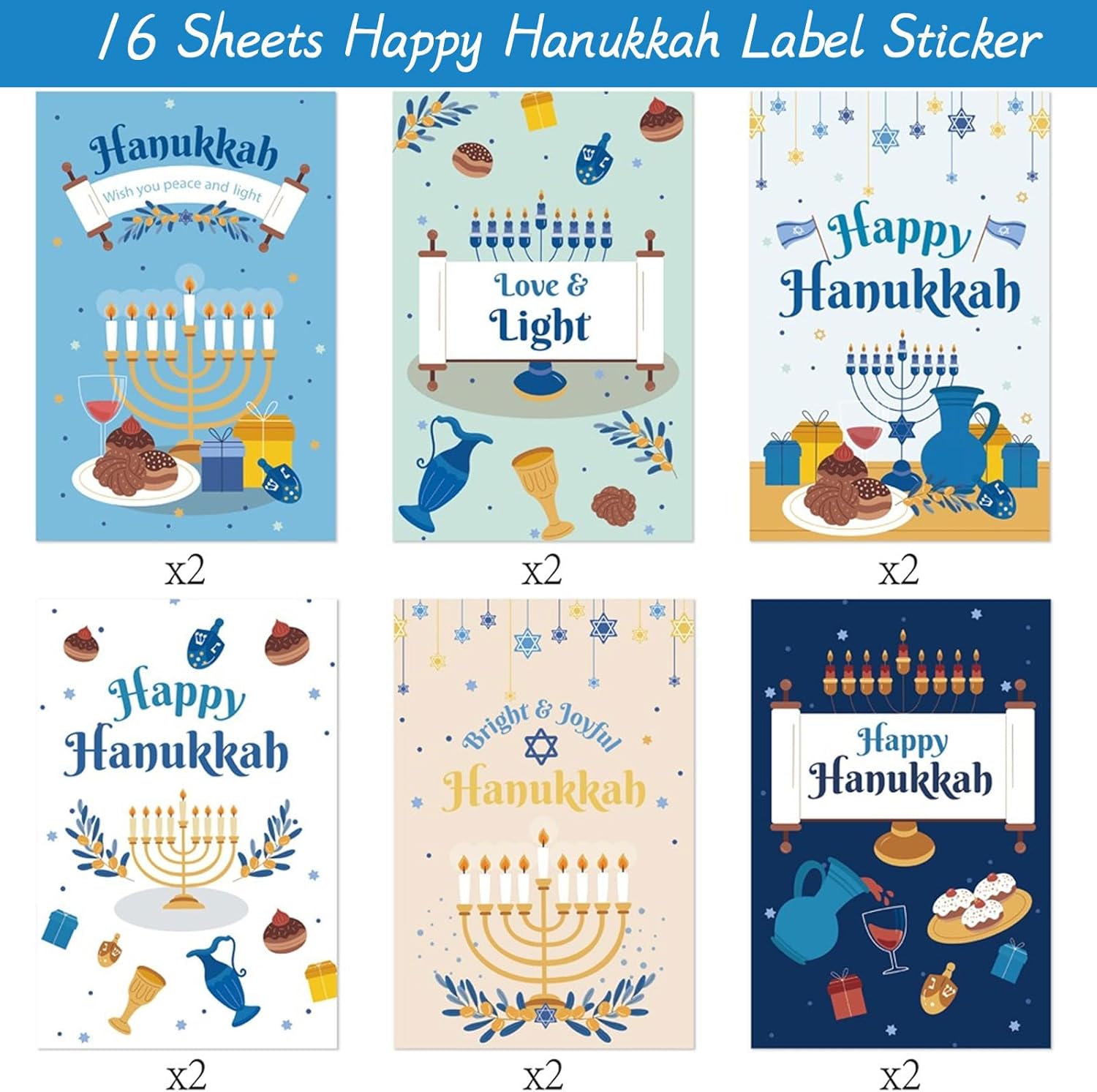 Happy Hanukkah Wine Labels Sticker 12 Sheets