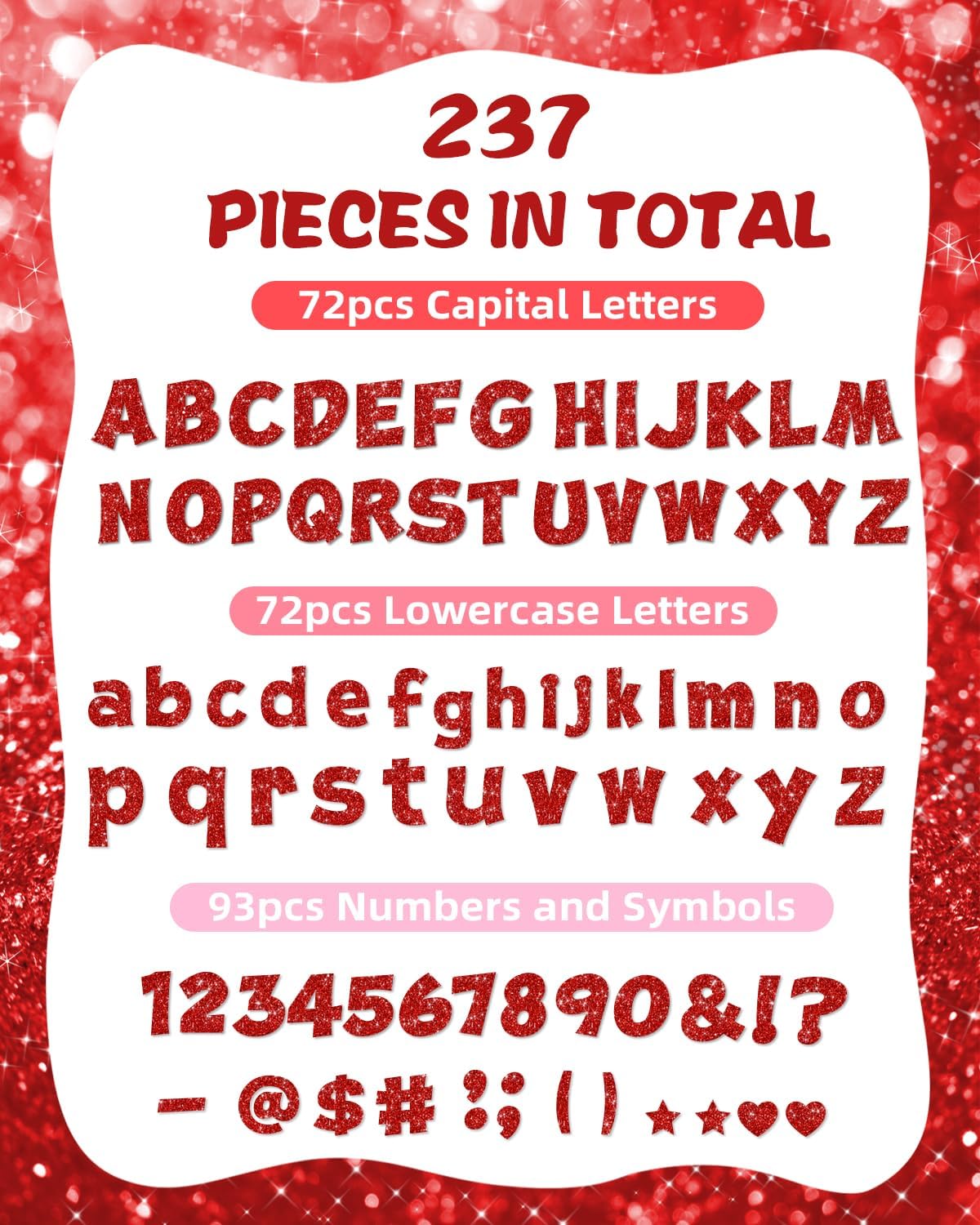 237 Pcs Glitter Bulletin Board Letters Red