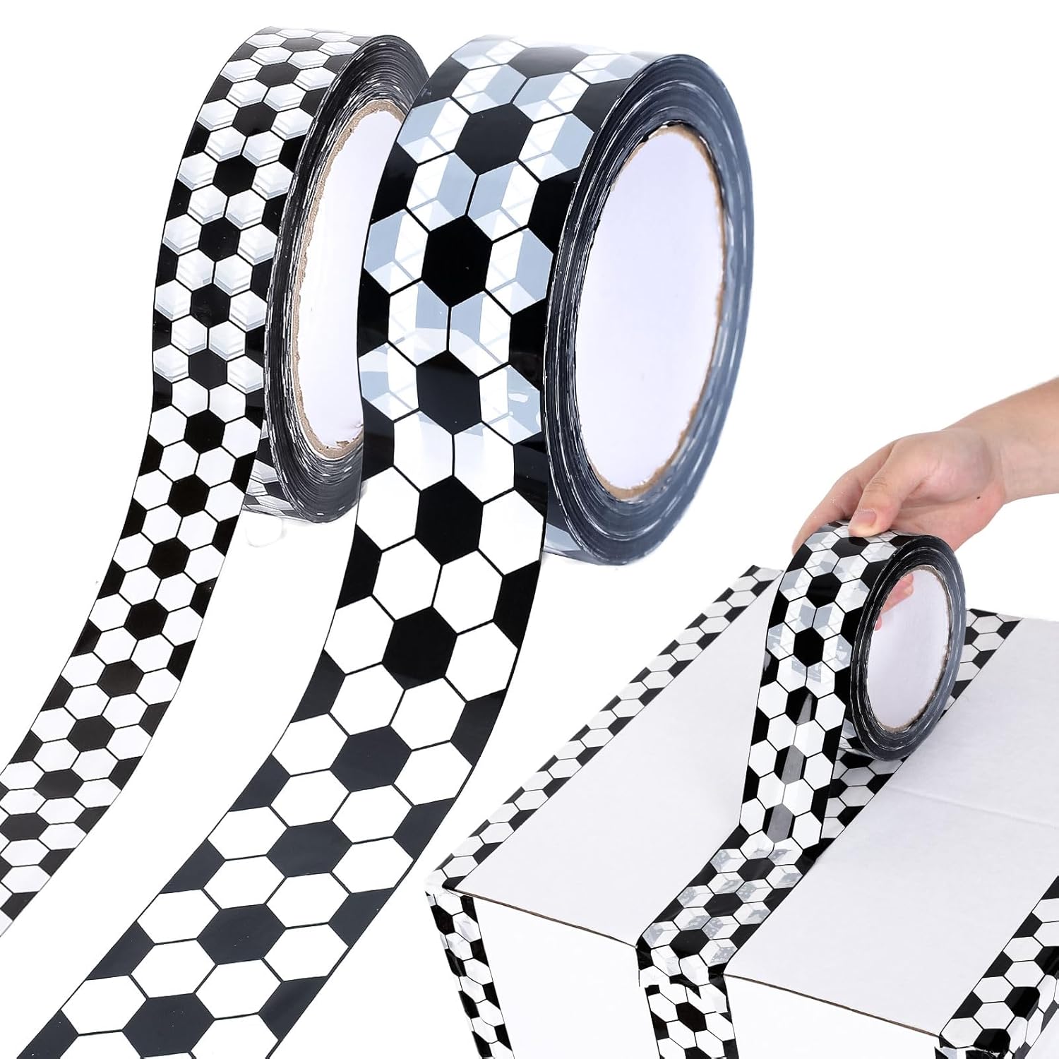 220 Yards Soccer Pattern Packing Tape Black White Decorative
