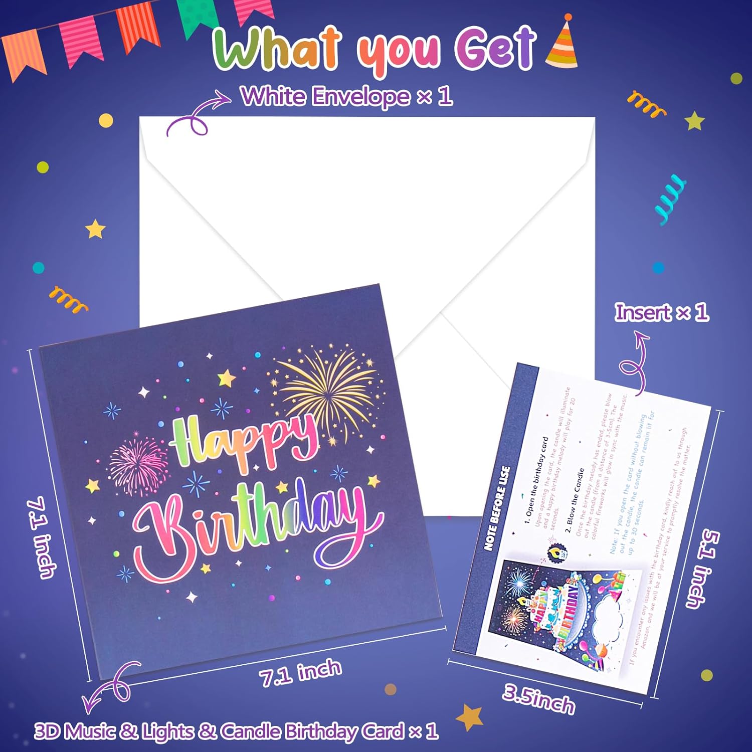INPHER Birthday Card with Fireworks Pop Up Light Music