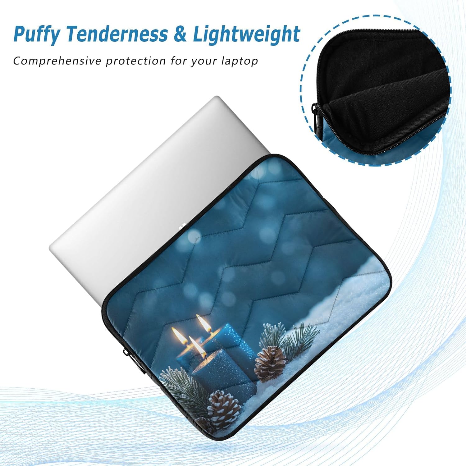 Blue Christmas Candles Laptop Sleeve for 13-14 Inch Laptops