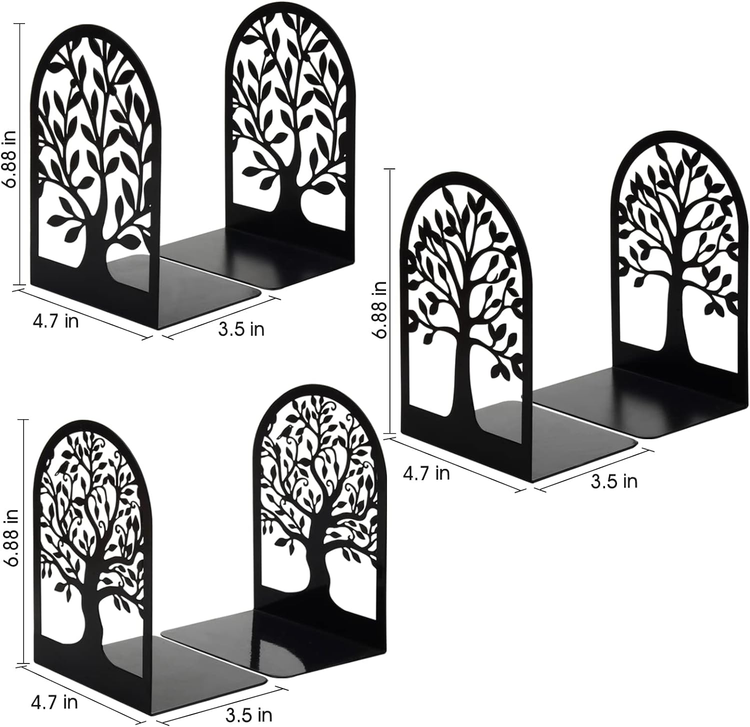 HappyHapi Book Ends Set 3 Pairs 6 Pcs L Shaped Metal