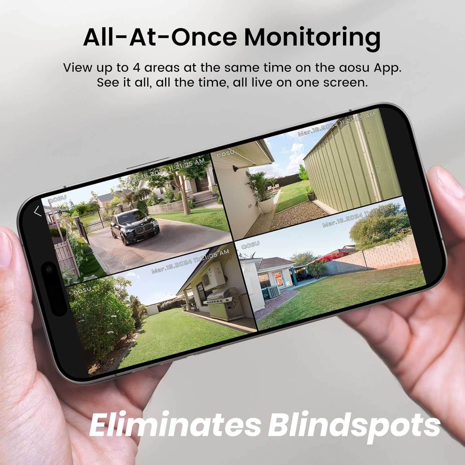 AOSU 4-Camera Solar Security System with 2K QHD and 32GB Storage