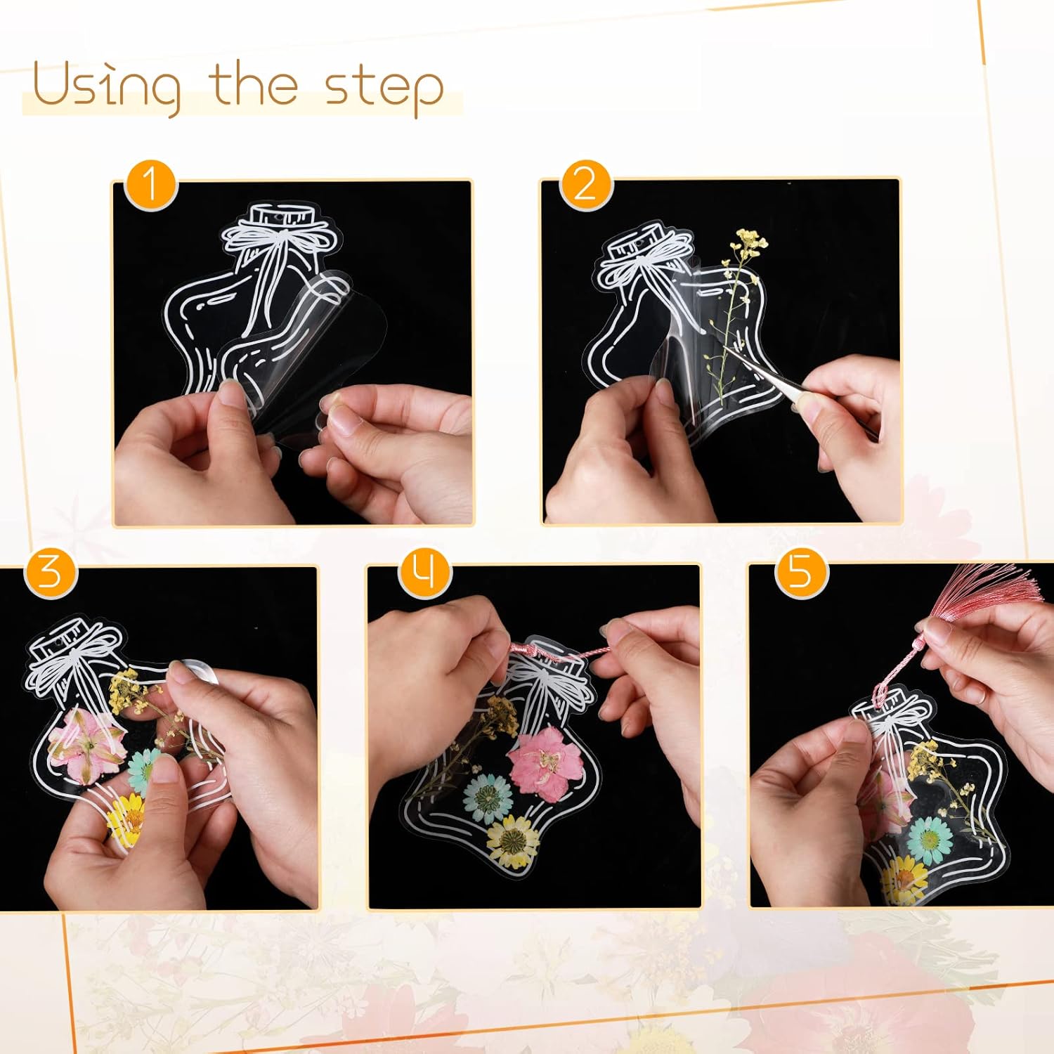 TaoBary 91 Pcs Transparent Dried Flower Bookmark Set with Butterflies Tassels and Tweezer