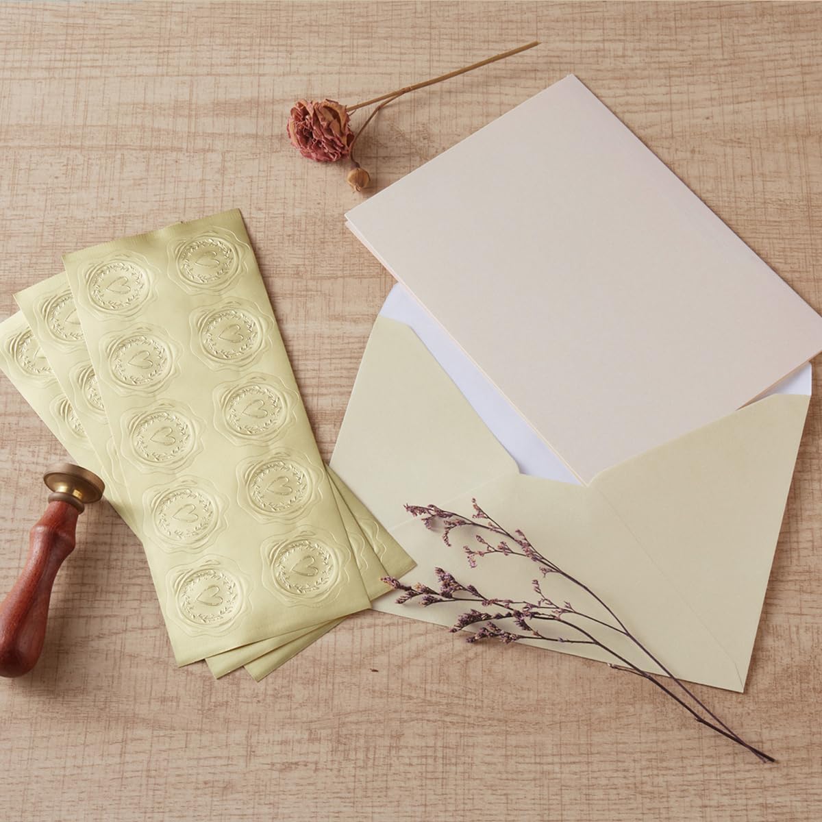 Homtable 50 Pack Shiny Envelopes with Cards and Gold Stickers for Invitations