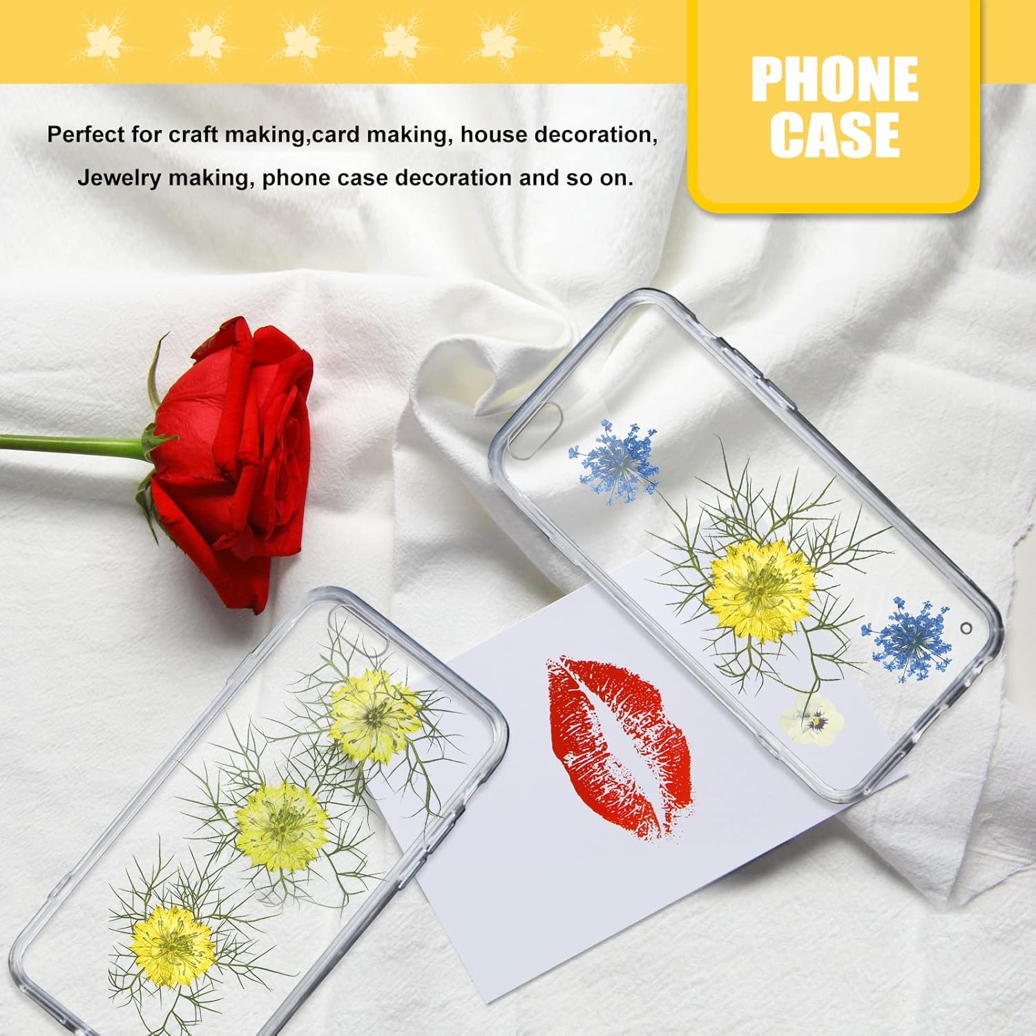 60PCS Yellow Pressed Flowers for Resin Crafts