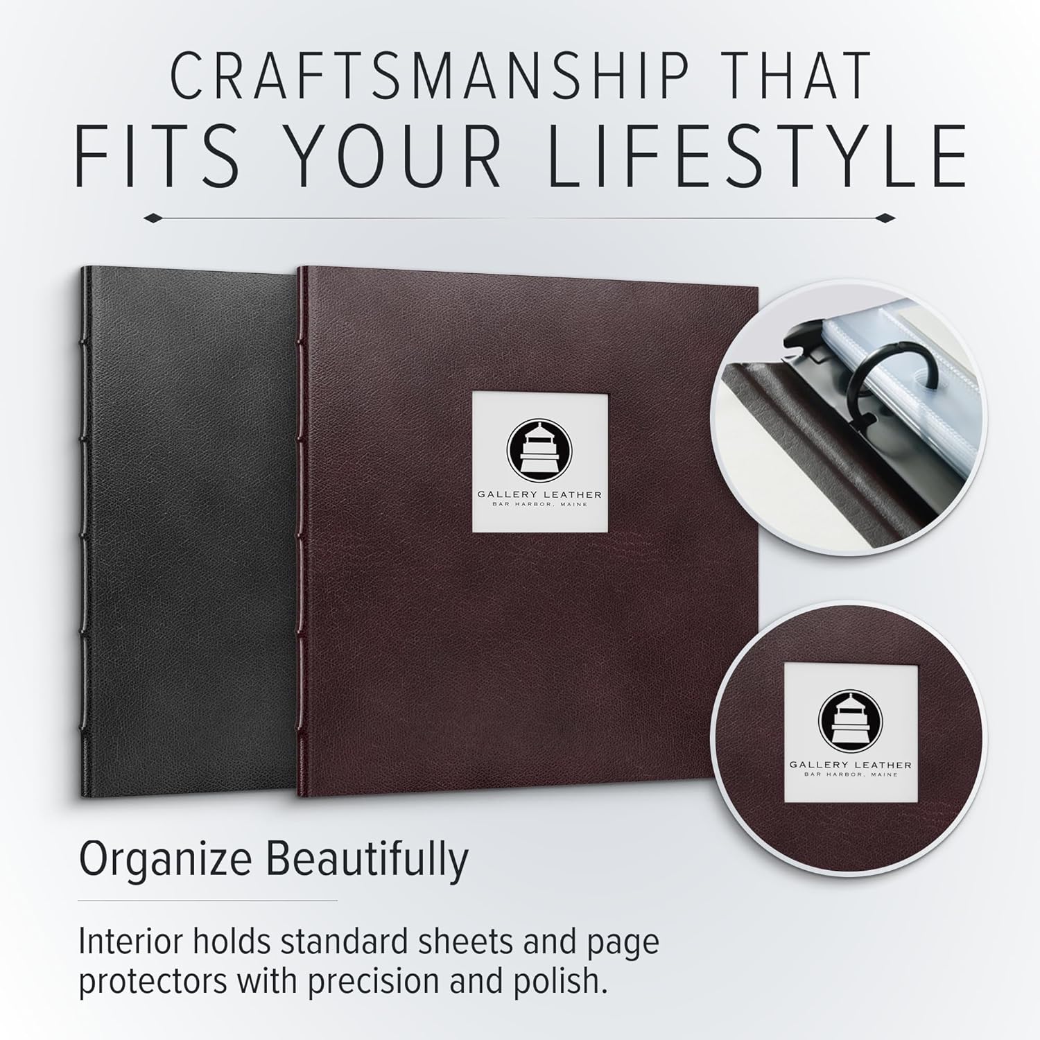 Gallery Leather 3 Ring Binder with Window 125 Thick Freeport Slate