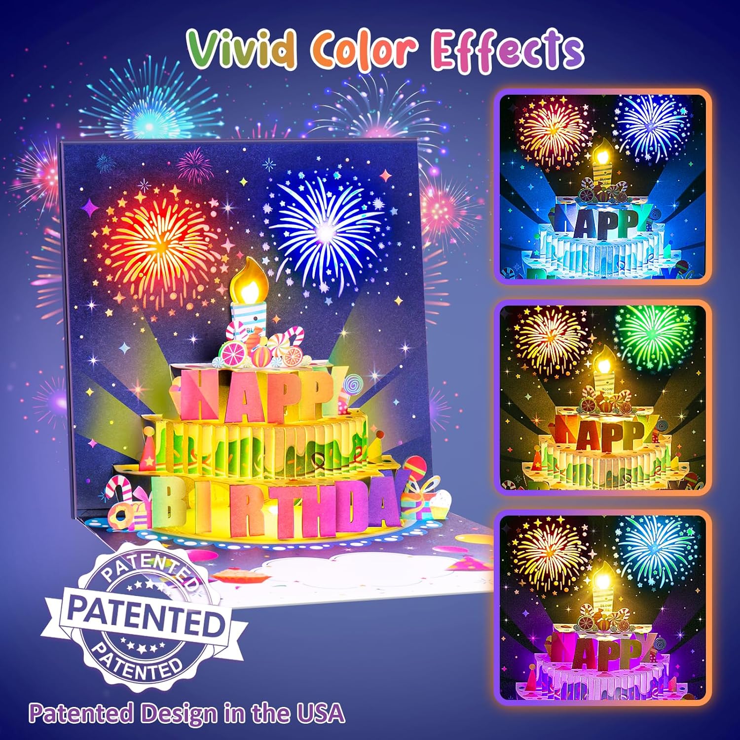 INPHER Birthday Card with Fireworks Pop Up Light Music