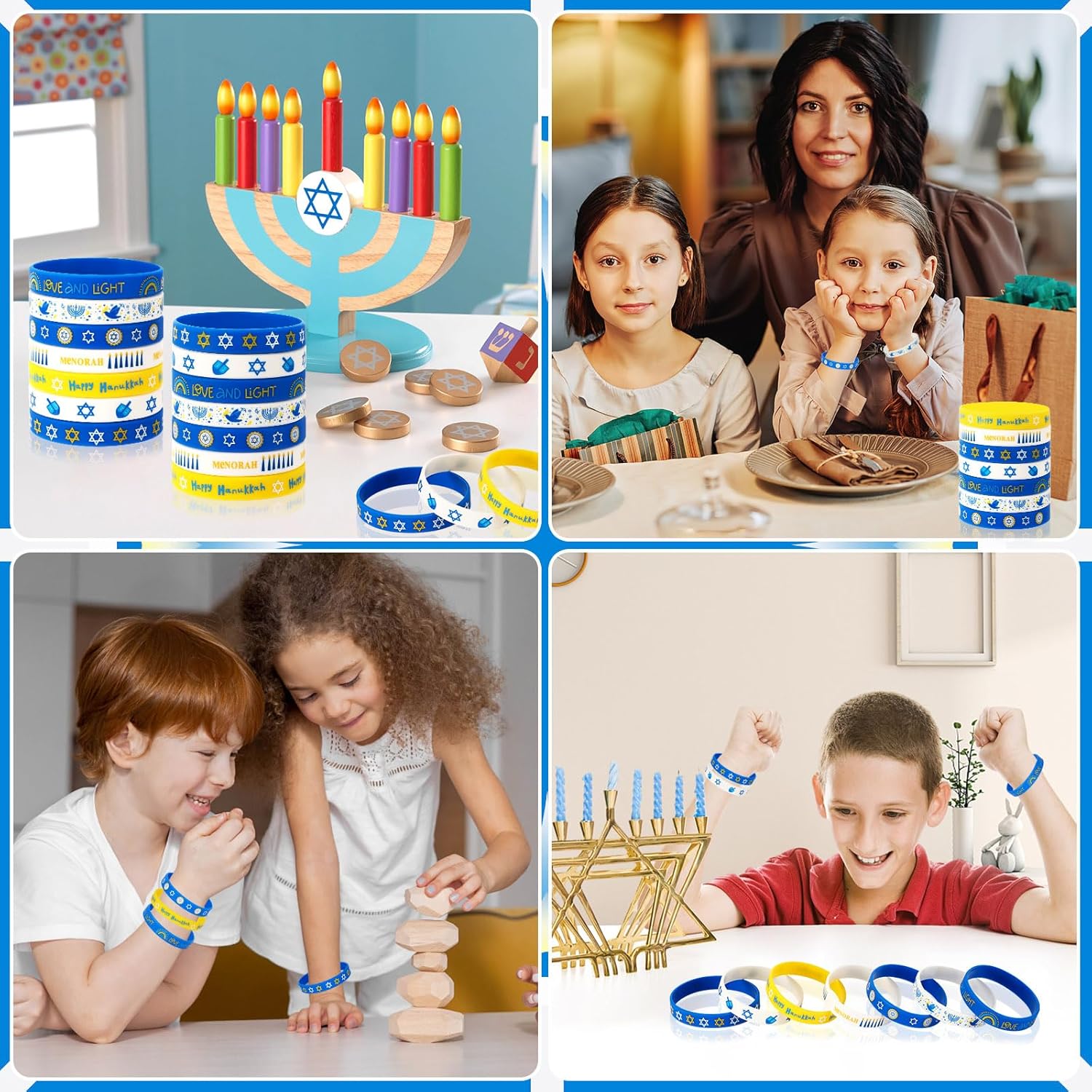 JUNEBRUSHS Hanukkah Silicone Wristbands 42Pcs Set