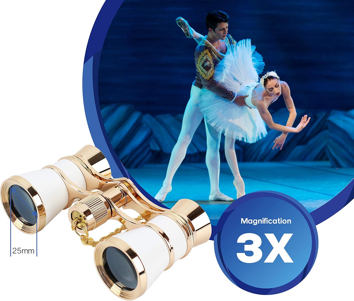 Aomekie Opera Glasses Binoculars 3X25 Compact White