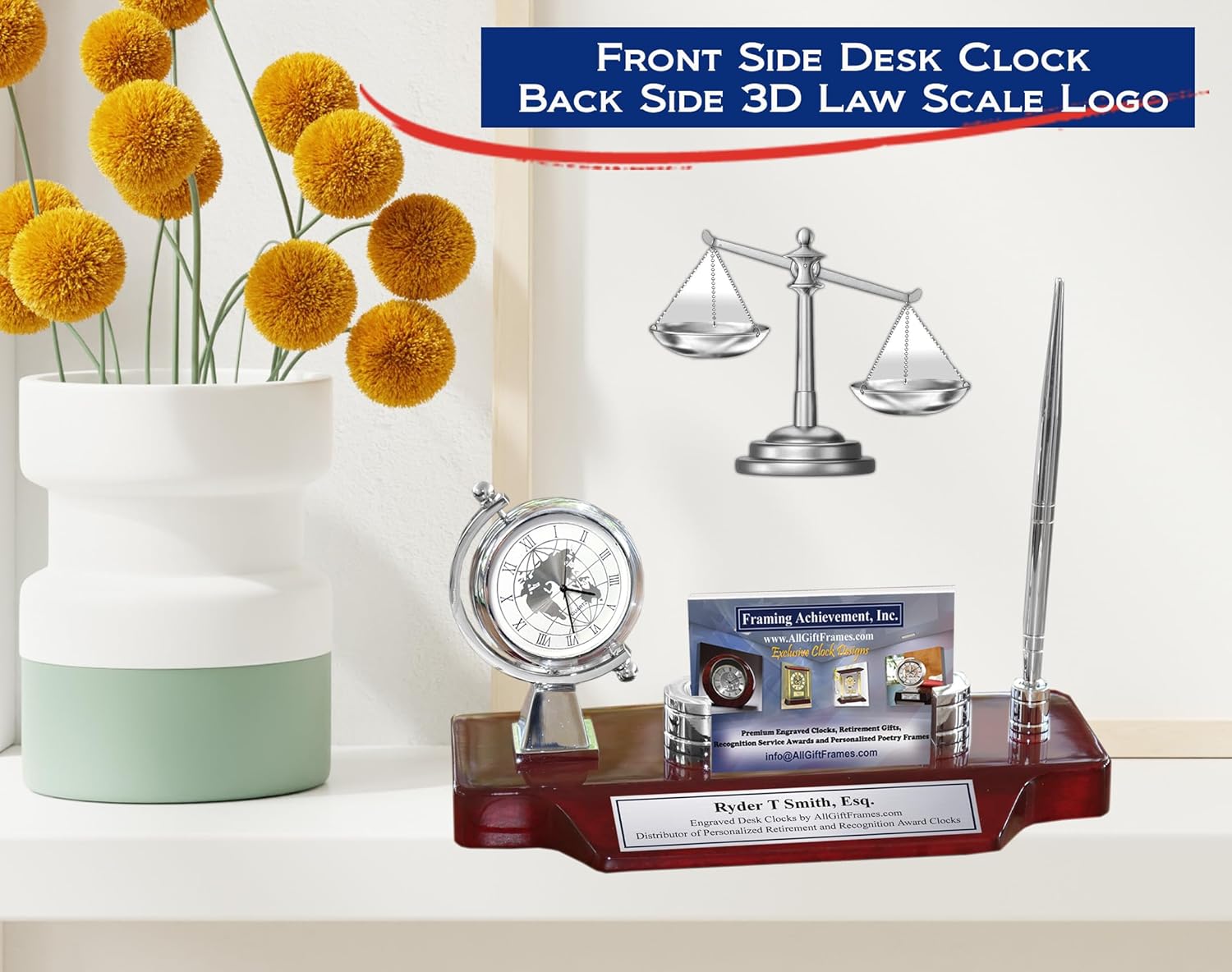 AllGiftFrames Personalized Desk Clock for Lawyers and Graduates