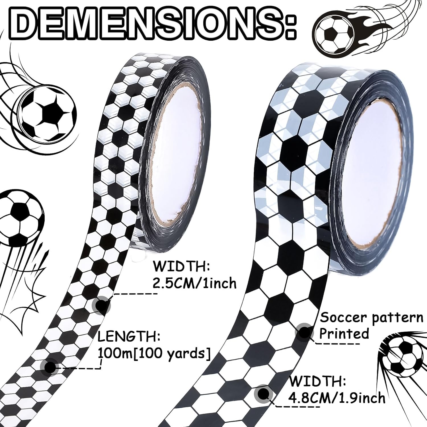 220 Yards Soccer Pattern Packing Tape Black White Decorative