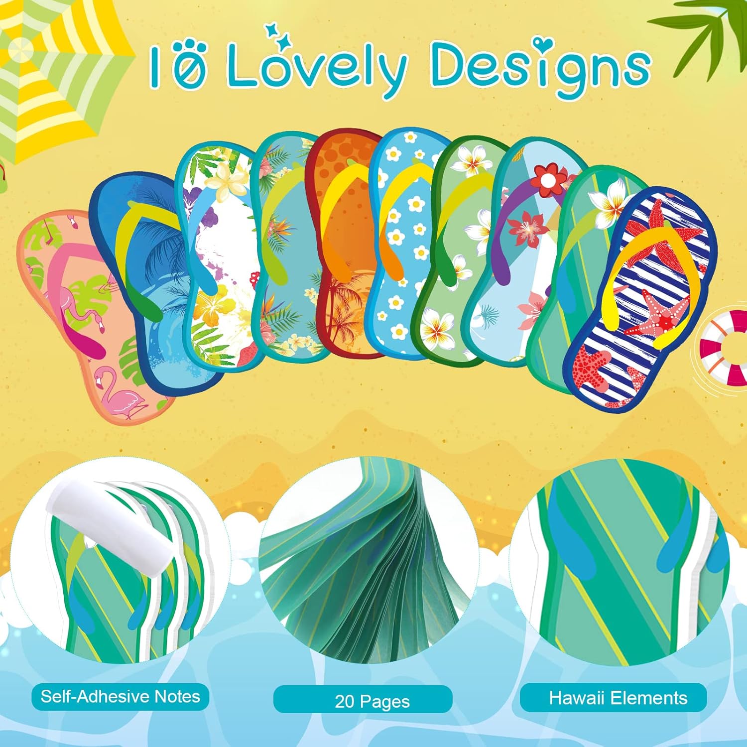 30-Pack Tropical Sticky Notes with 10 Styles
