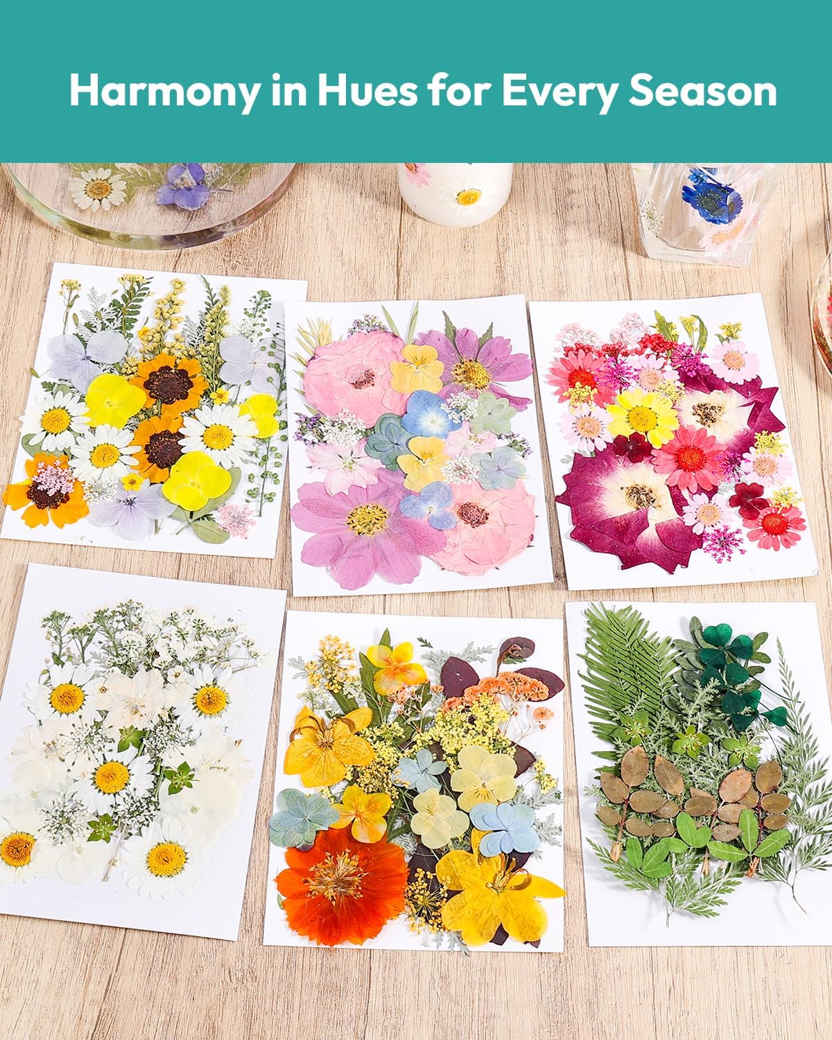 Resiners 174Pcs Dried Flowers Pressed for Crafts