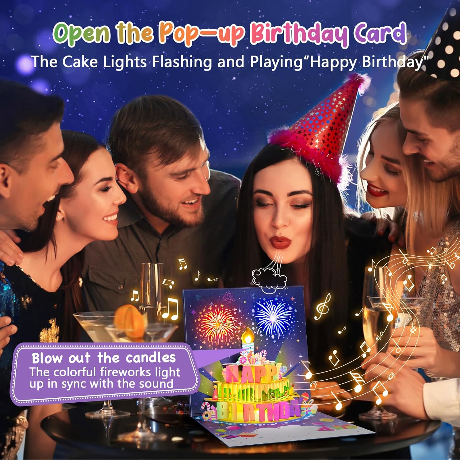 INPHER Birthday Card with Fireworks Pop Up Light Music