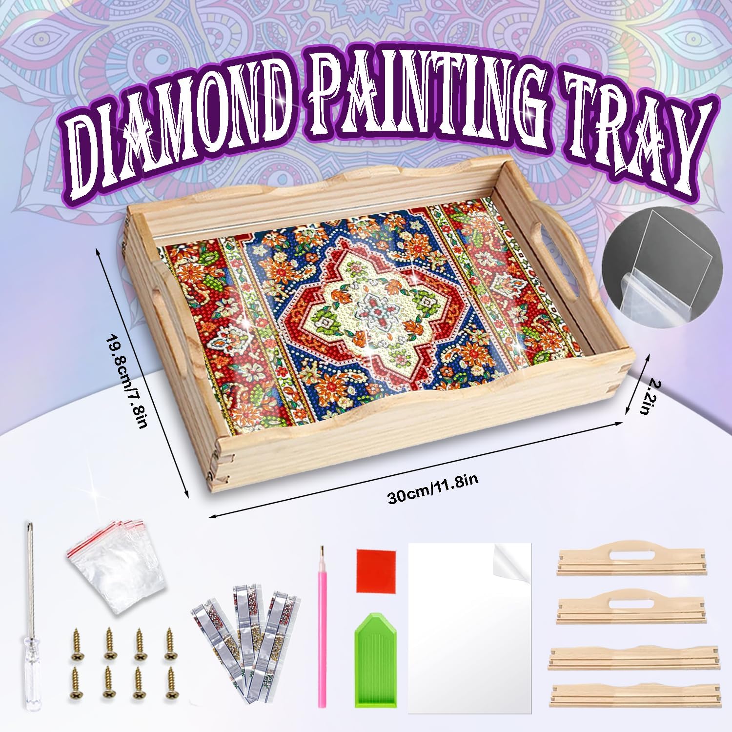 Diamond Art Kit for Adult Wooden Serving Tray with Handles 78x118 Inches