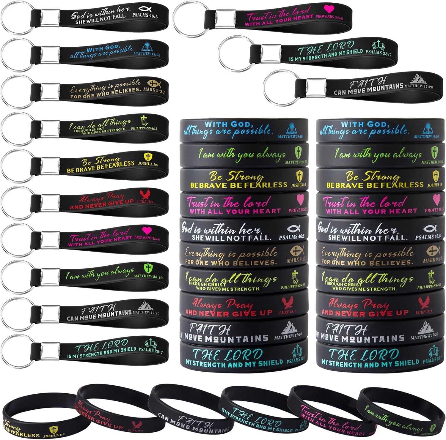 40 Pcs Bible Verse Bracelets Christian Inspirational Keychains