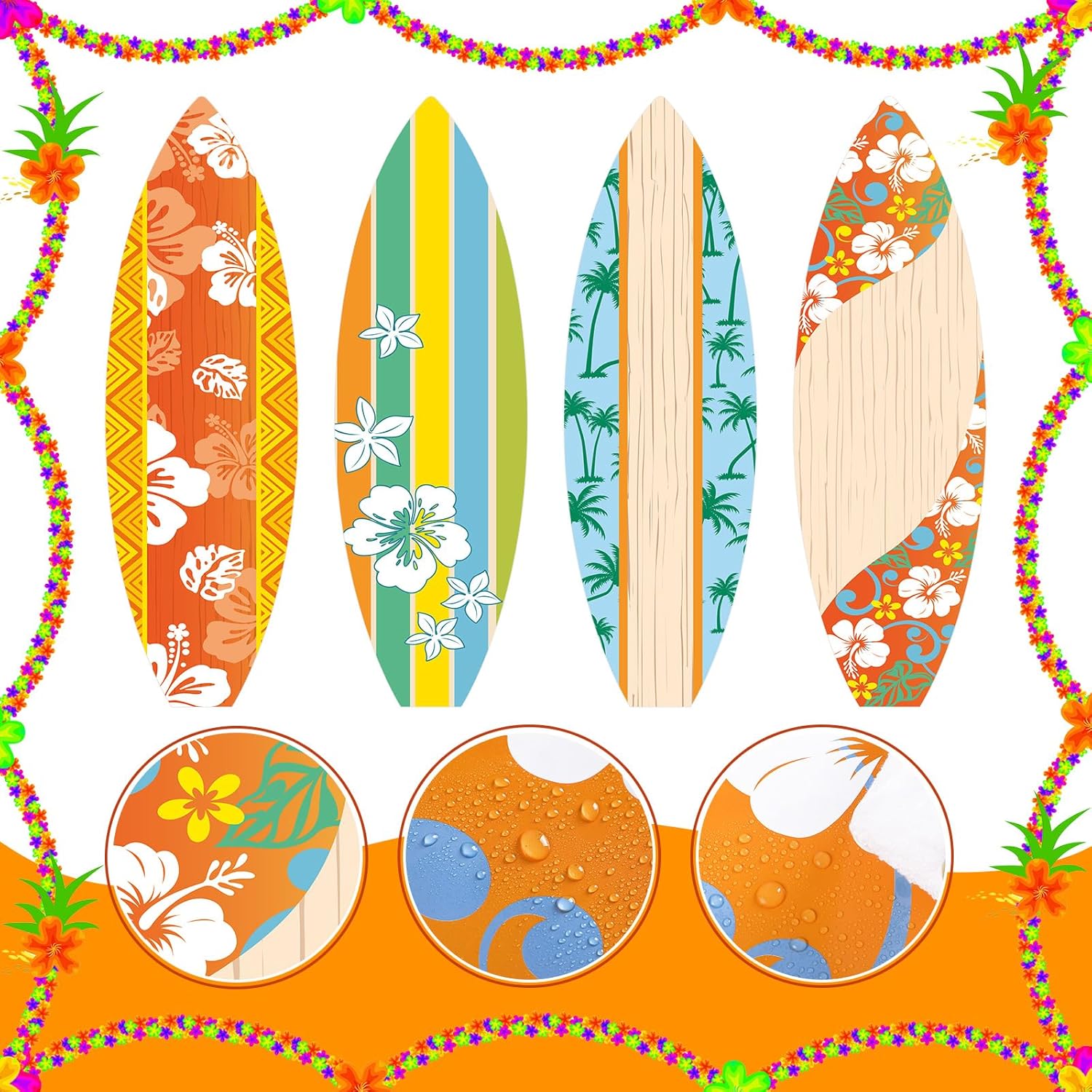 4 Pcs Giant Surfboards Bulletin Board Wall Decor Set