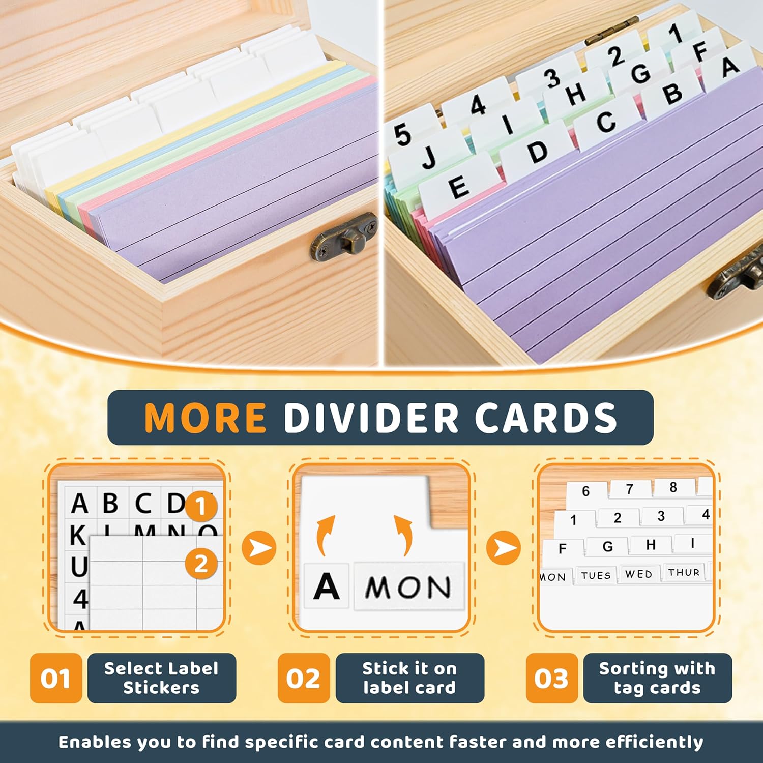 MOBYKE Index Card Holder 3x5 Inch 100 Pcs Wooden Organizer