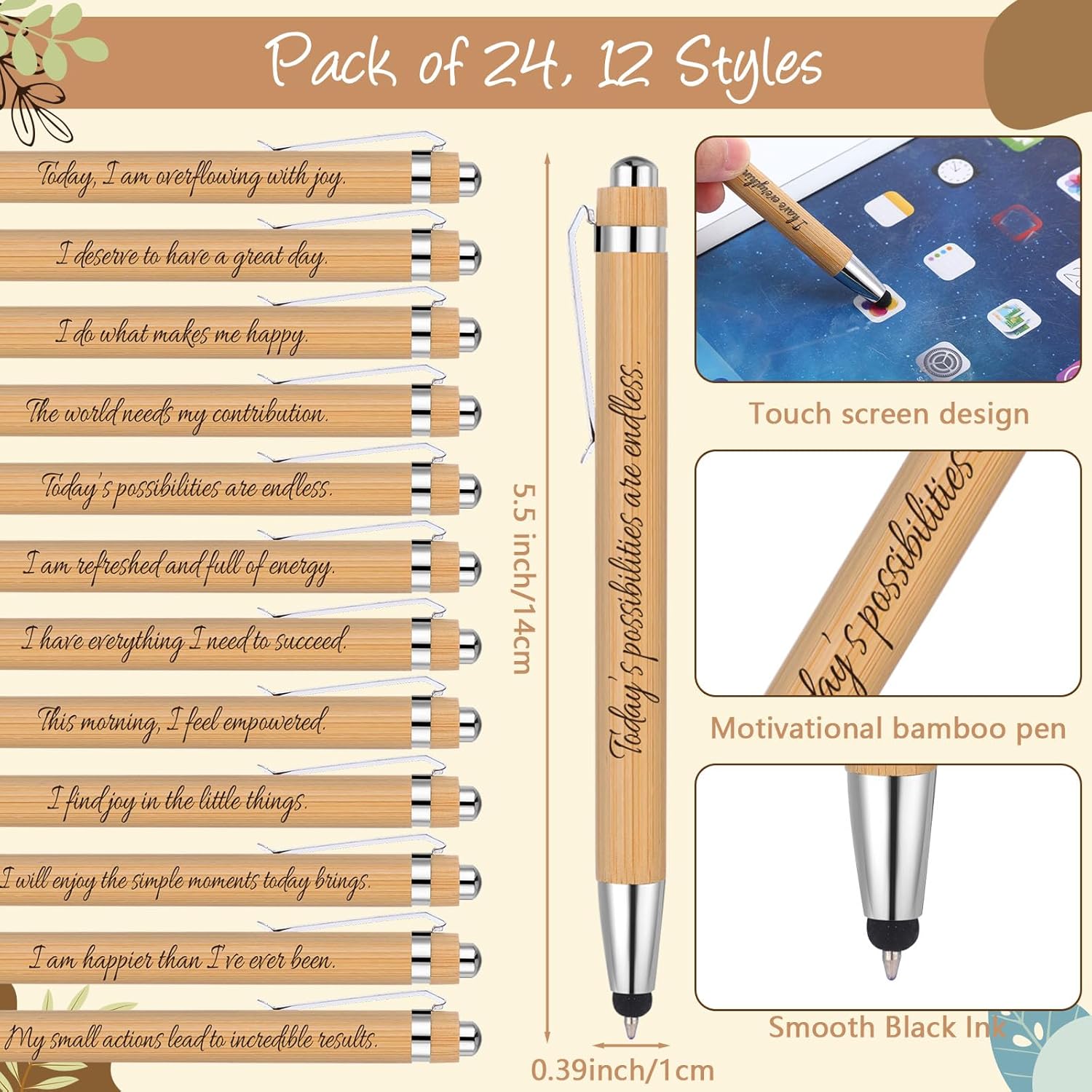 Pasimy 24 Set Positive Affirmation Spiral Notebooks with Sticky Notes and Bamboo Pens