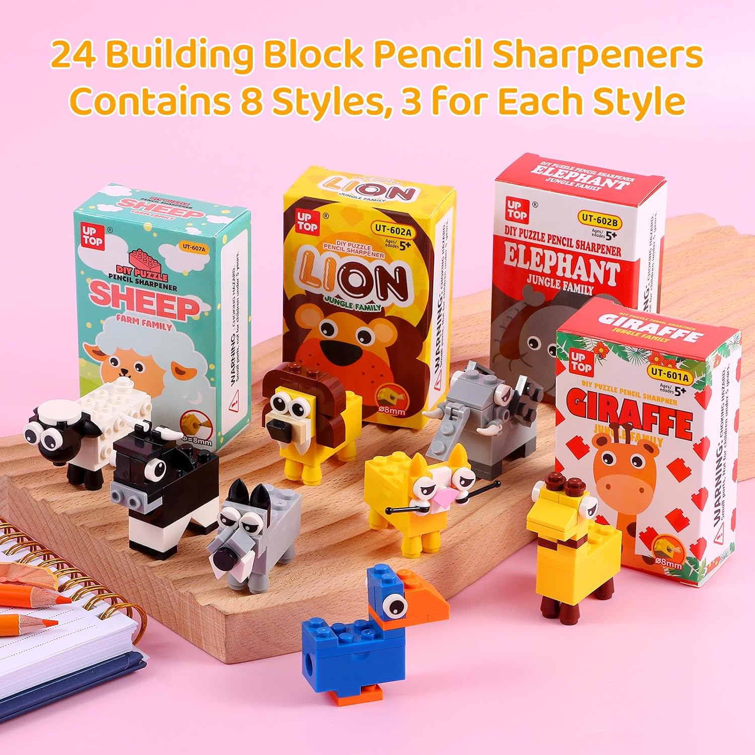 24 Pcs Animal Building Block Pencil Sharpener Set