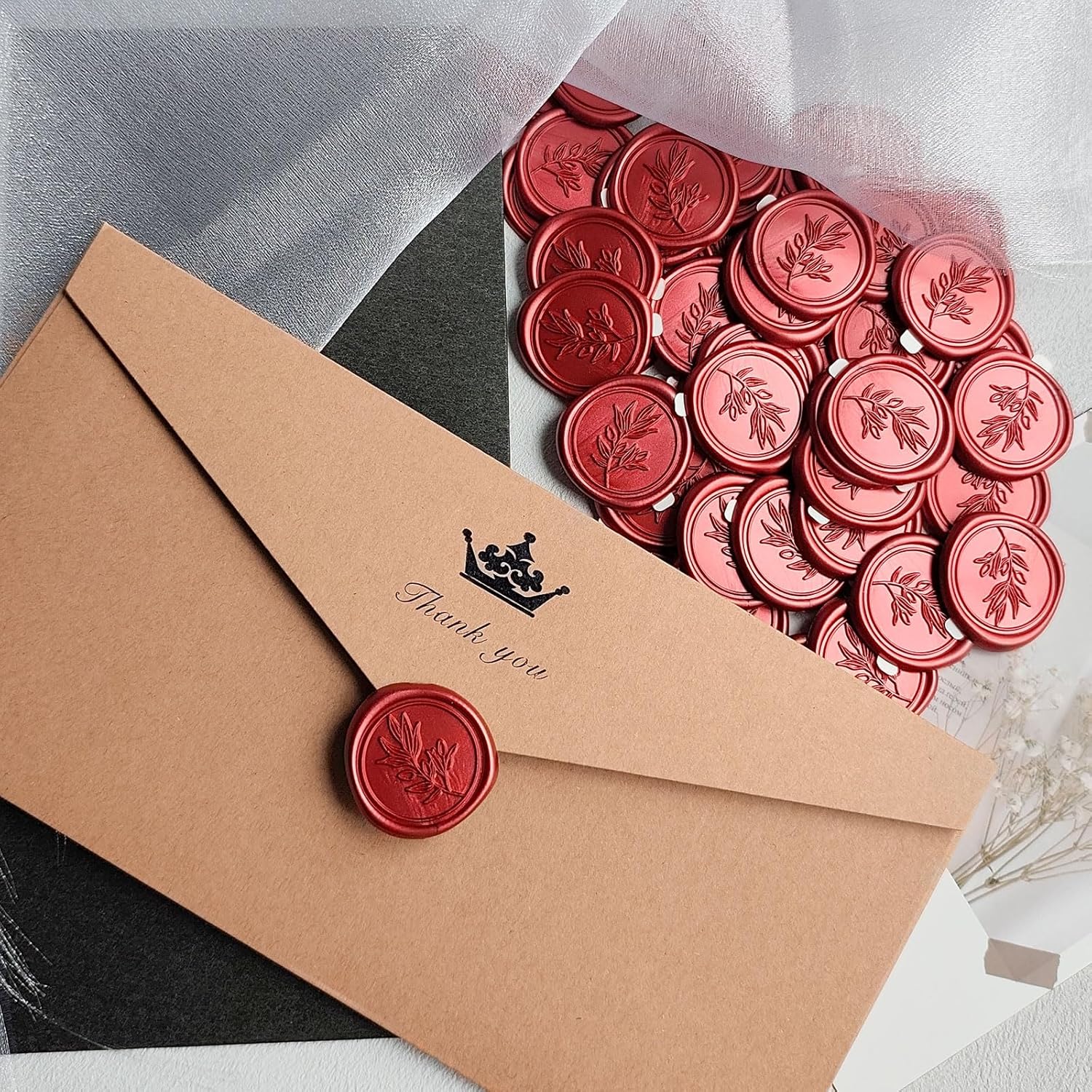 50 Pcs Red Wax Seal Stickers for Envelopes and Invitations