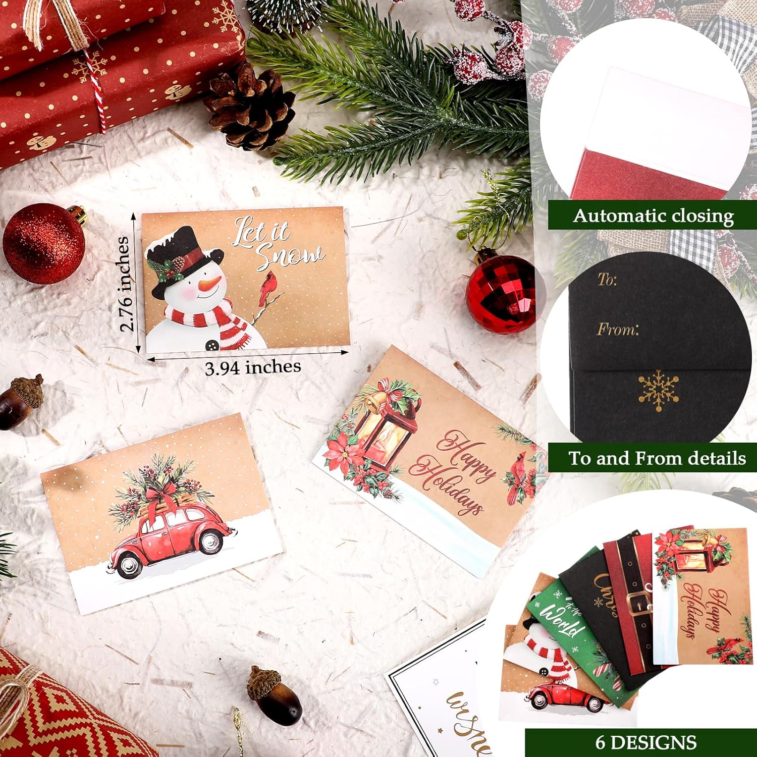 Zhanmai 48 Pcs Retro Christmas Envelopes Gift Card Holders