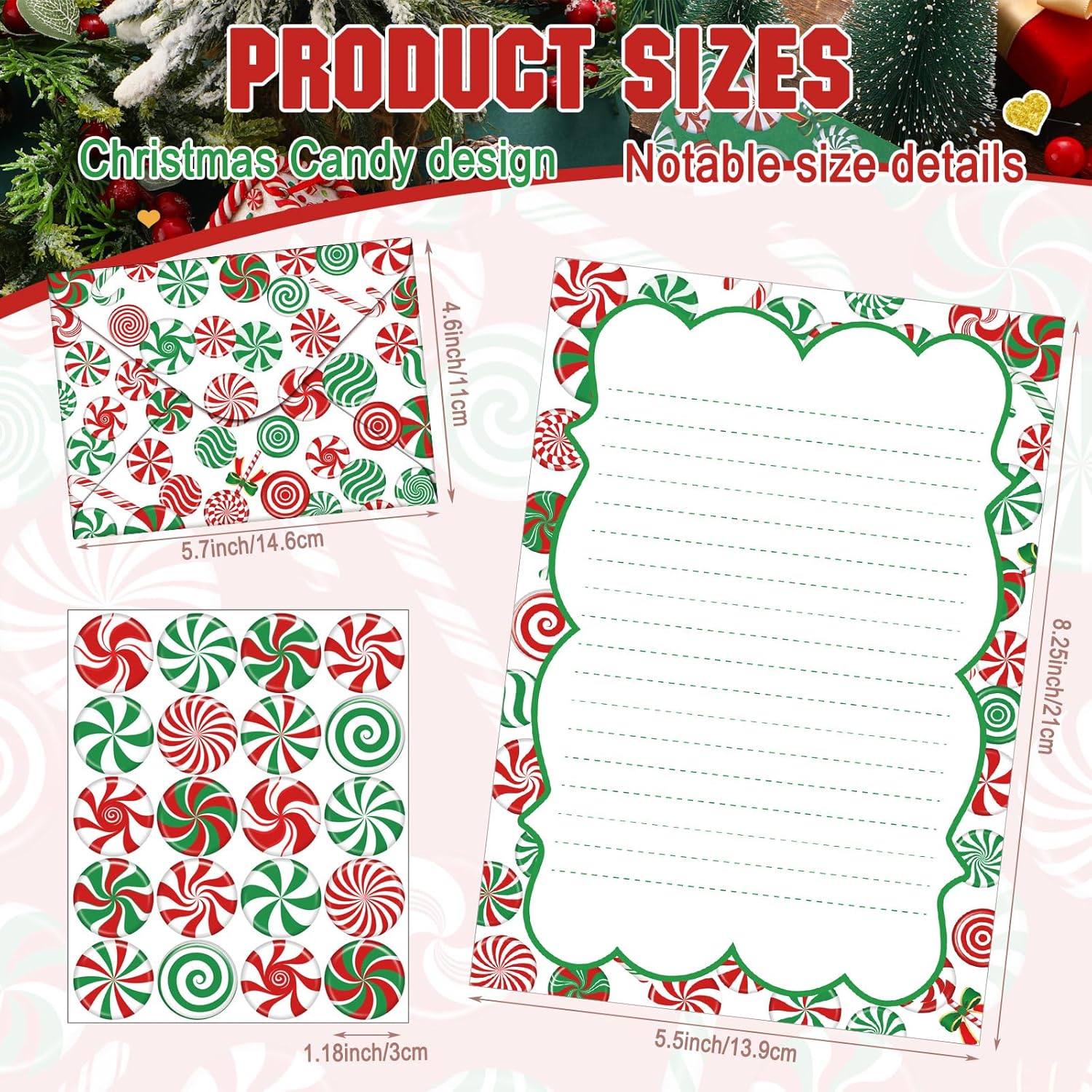 TaoBary 160 Pack Stationery Set with 10 Christmas Candy Designs
