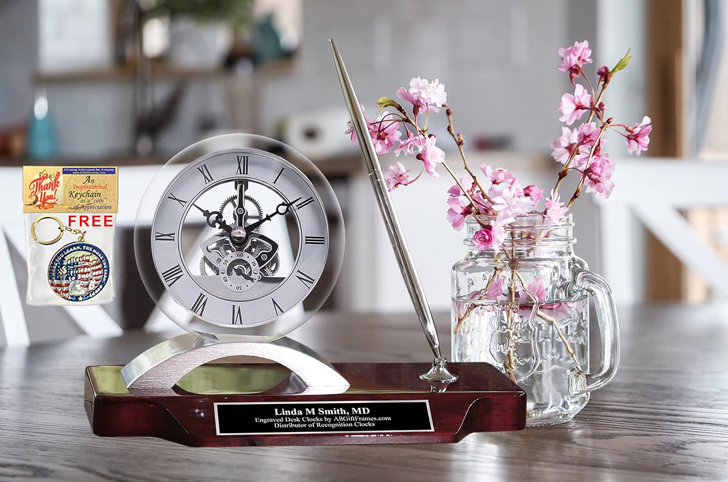 AllGiftFrames Luxury Desk Name Plate with Clear Clock Case