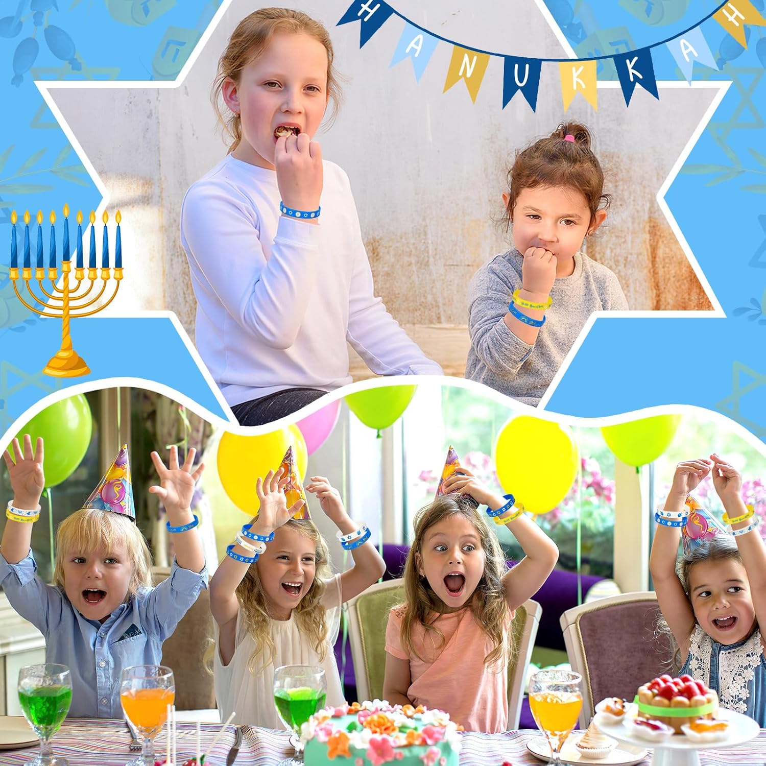 JUNEBRUSHS Hanukkah Silicone Wristbands 42Pcs Set