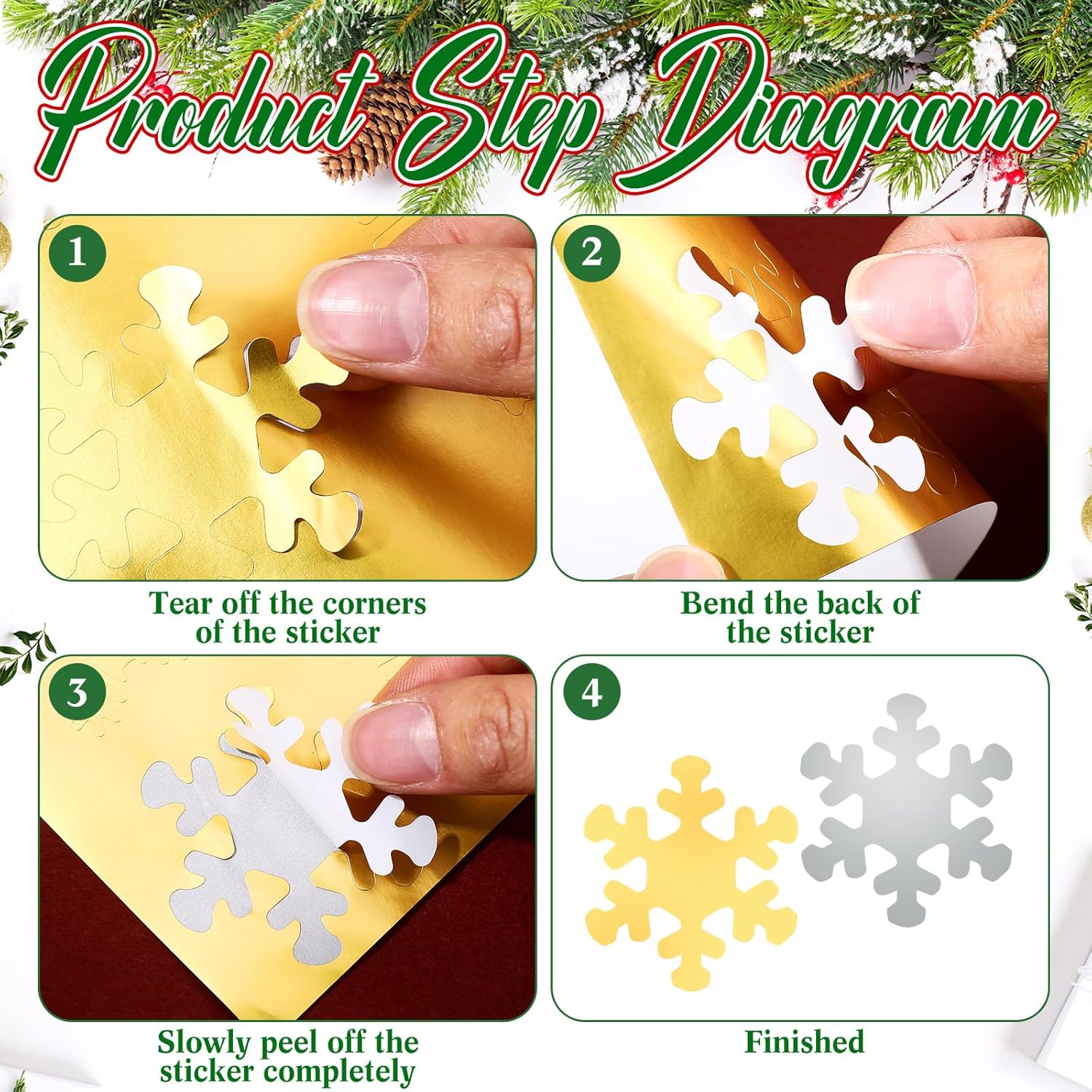 360 Pcs Snowflake Christmas Envelope Seal Stickers Gold Silver