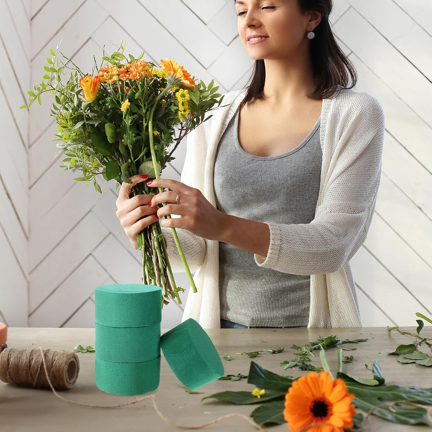4Pcs Round Floral Foam Blocks for Flower Arrangements