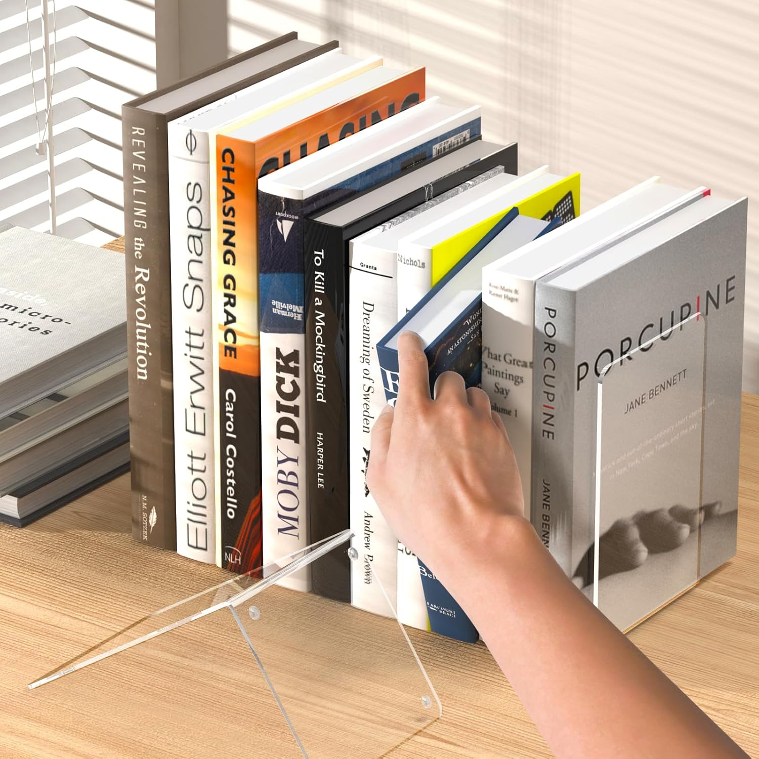 Acrylic Bookends 4 Pcs Clear Book Holders for Shelves