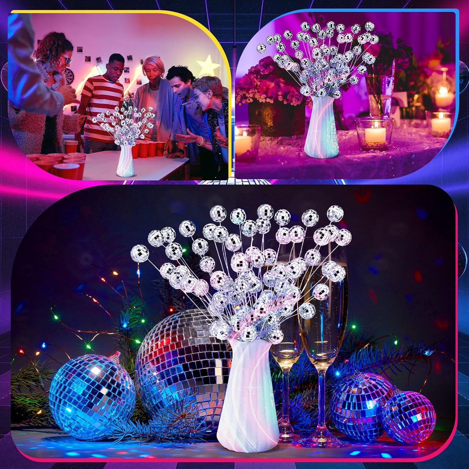 Knitgrip 20 Pcs Silver Glitter Disco Stems