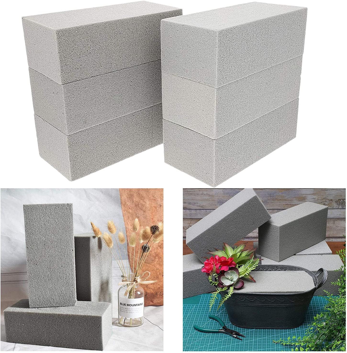 6pcs Dry Floral Foam Bricks for Arrangements and Displays Gray