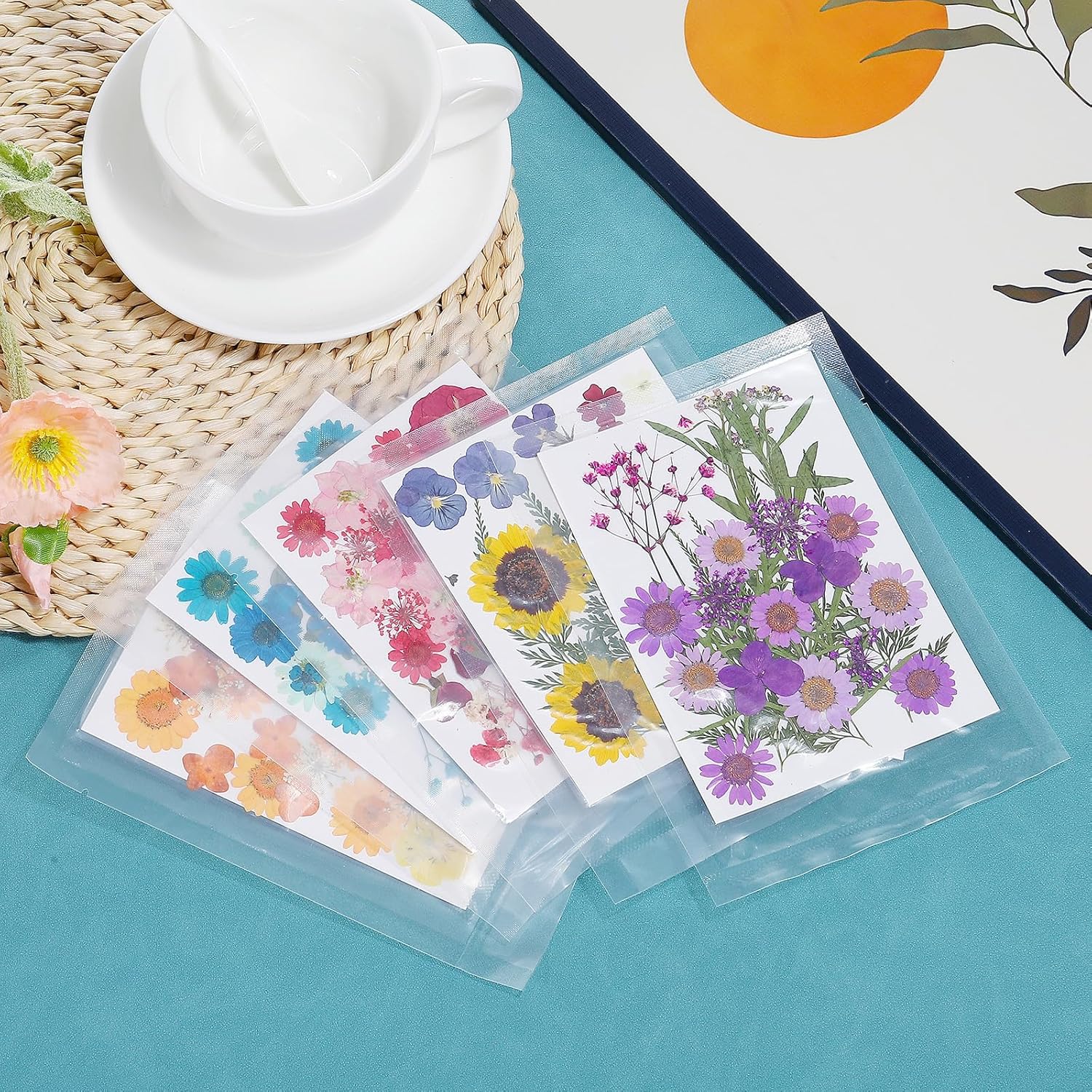 PATIKIL Dried Pressed Flowers Blue Series Art Craft Set